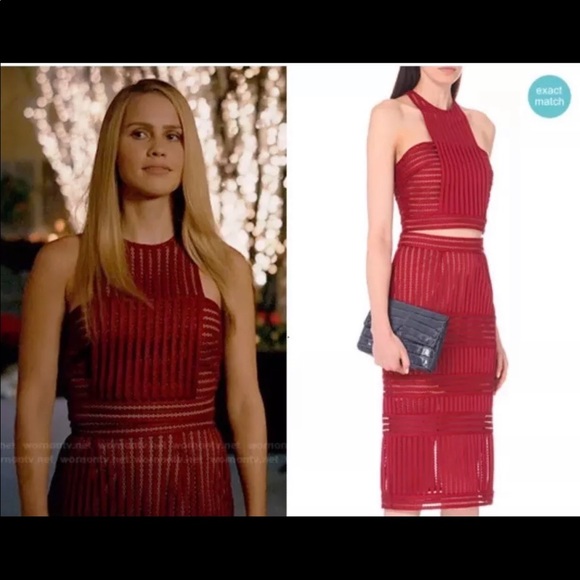 Self Portrait Burgundy Striped Column Top & Skirt - Picture 8 of 8